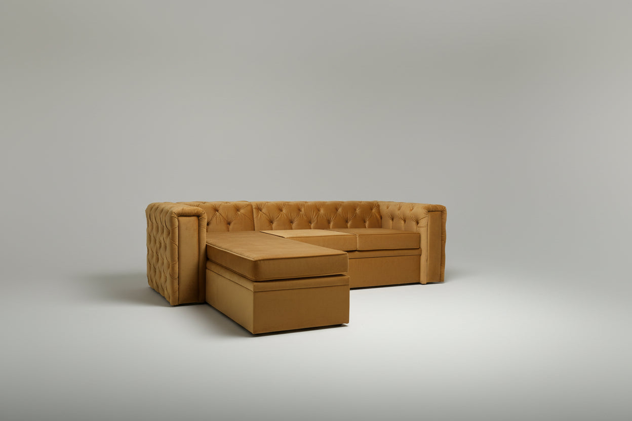 Coltar Extensibil cu sezlong Chesterfield 2, dimensiune pe comanda, peste 100 culori disponibile