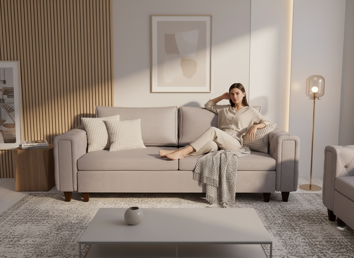 Canapea extensibila Armani, 3 locuri, la comanda, 100+ culori, cu picioare