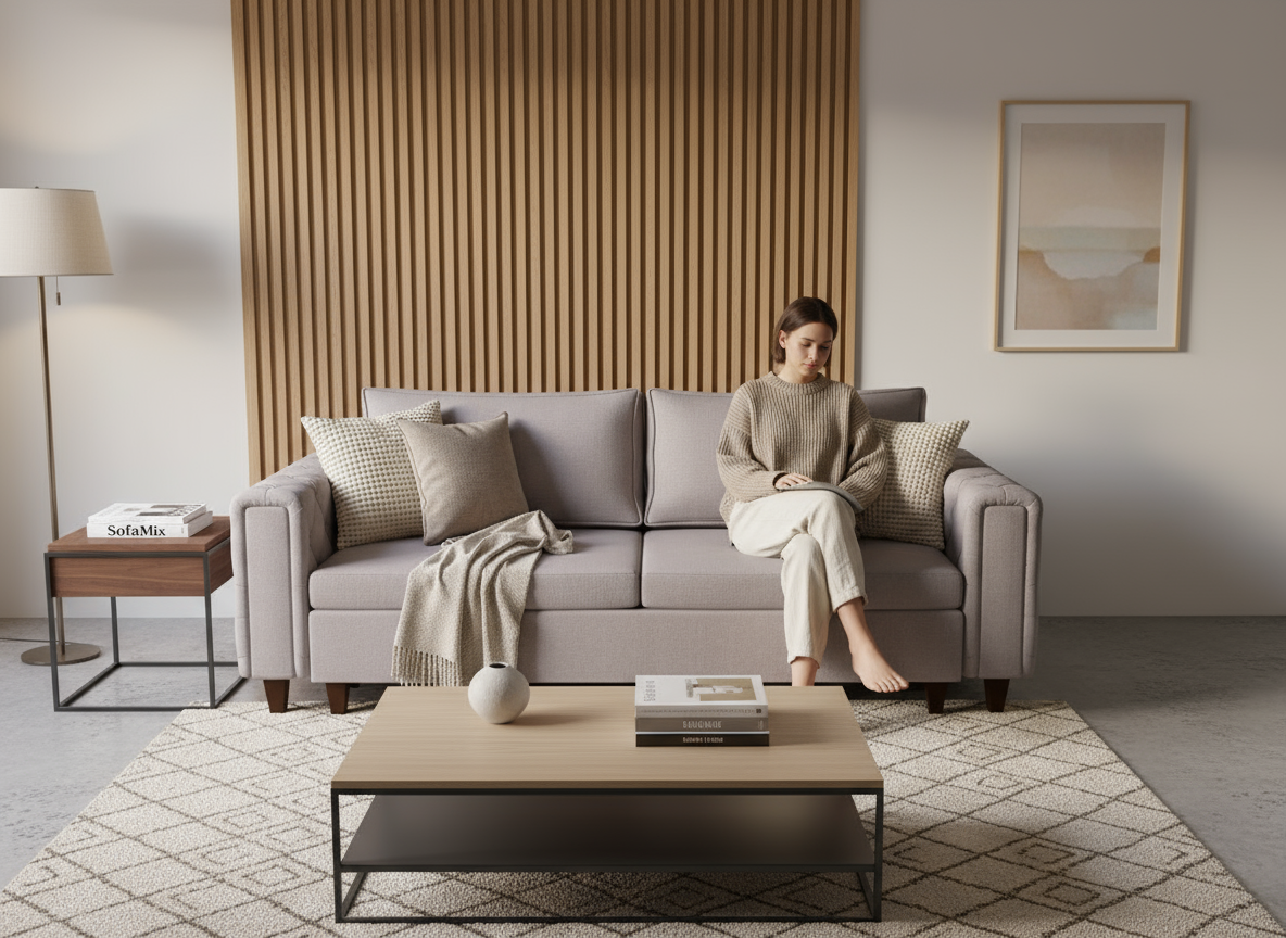 Canapea extensibila Armani, 3 locuri, la comanda, 100+ culori, cu picioare