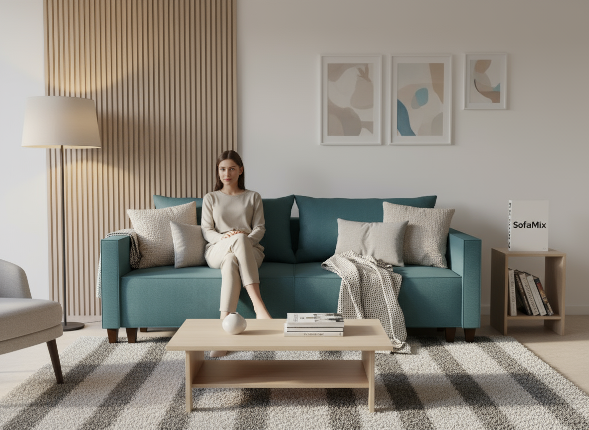 Canapea extensibila Ember, 3 locuri, la comanda, 100+ culori, cu picioare