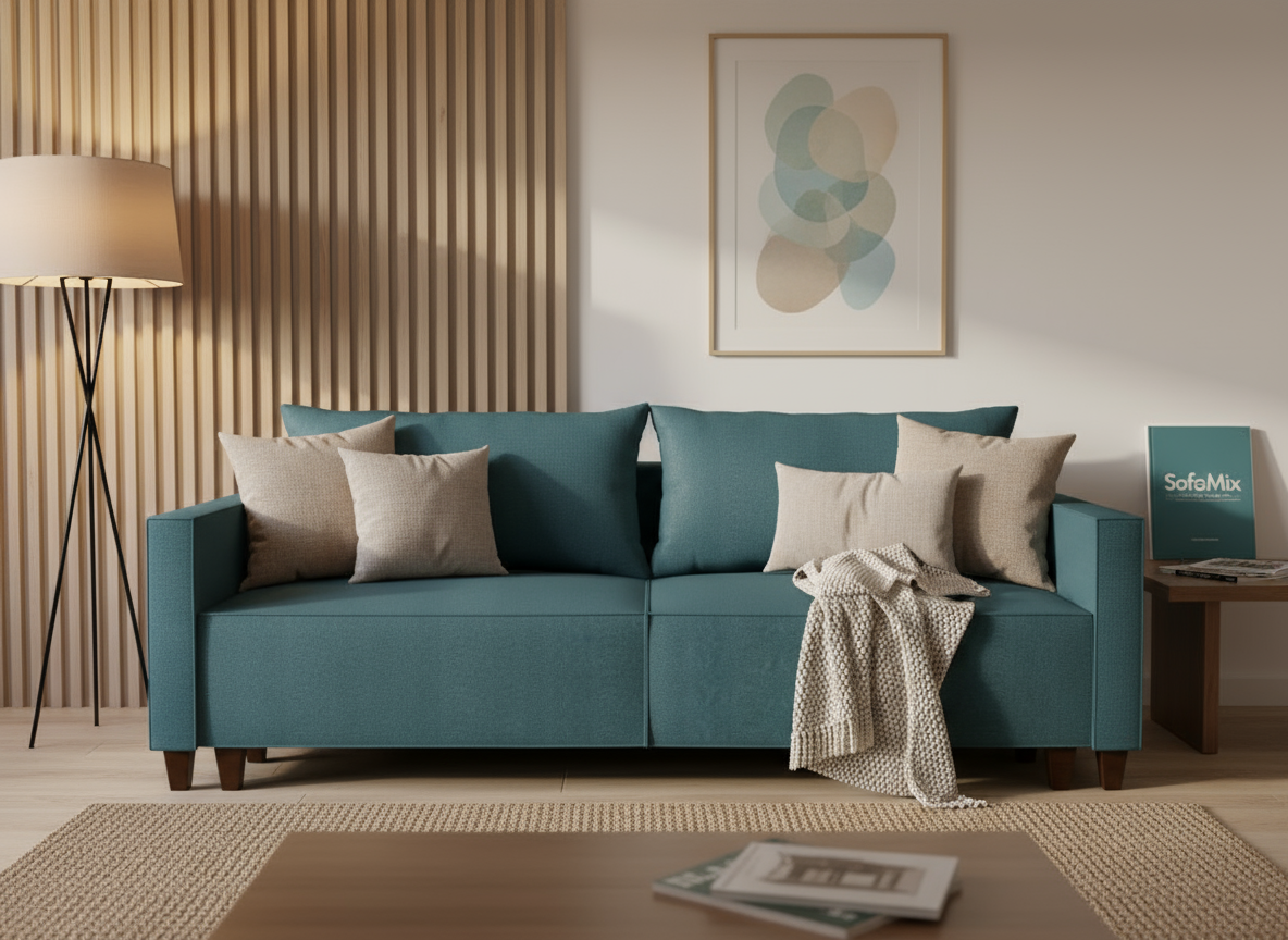 Canapea extensibila Ember, 3 locuri, la comanda, 100+ culori, cu picioare