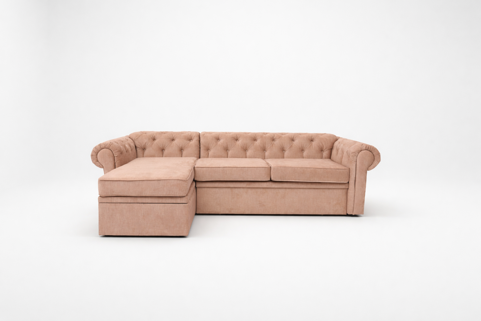 Coltar extensibil cu sezlong Chesterfield Round, pe comanda, 100+ culori