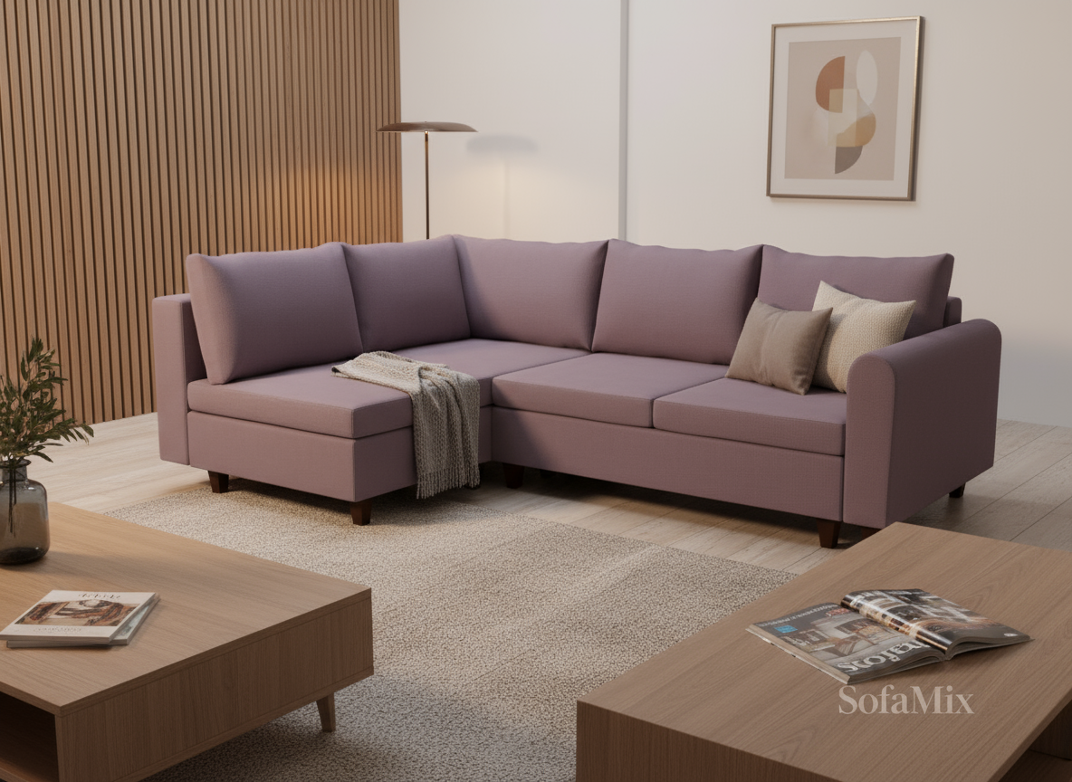 Coltar extensibil Gracelynn park 3 fara insula, la comanda, 100+ culori, cu picioare