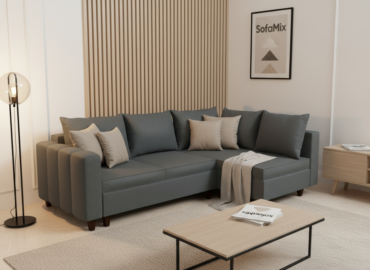 Coltar extensibil Maisie park 3 fara insula, la comanda, 100+ culori, cu picioare