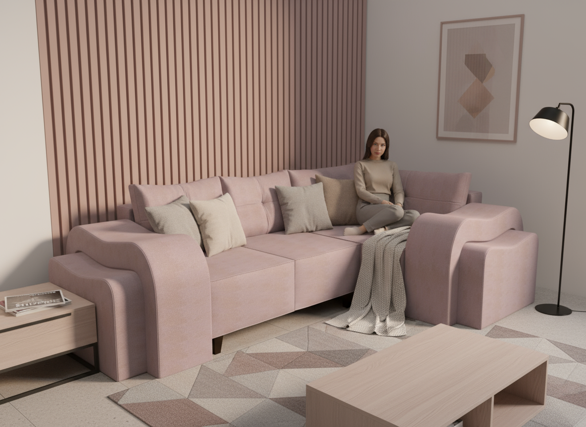 Coltar extensibil Rosa colt park cu cotiera, la comanda, 100+ culori, cu picioare