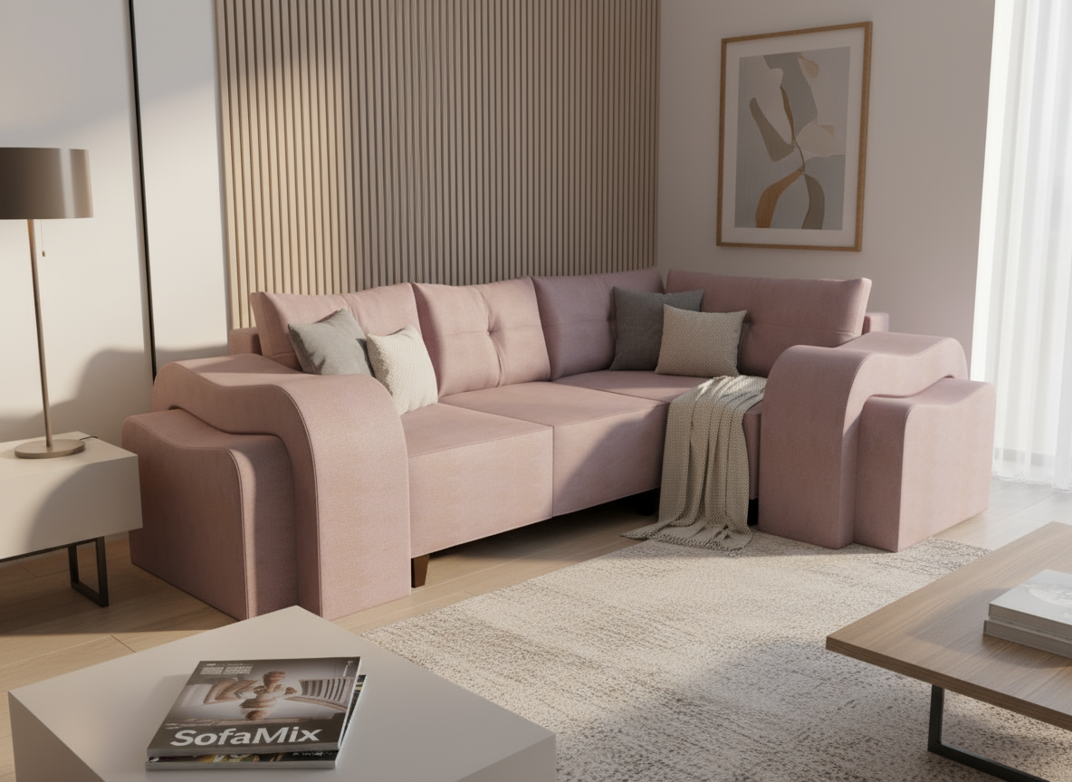 Coltar extensibil Rosa colt park cu cotiera, la comanda, 100+ culori, cu picioare