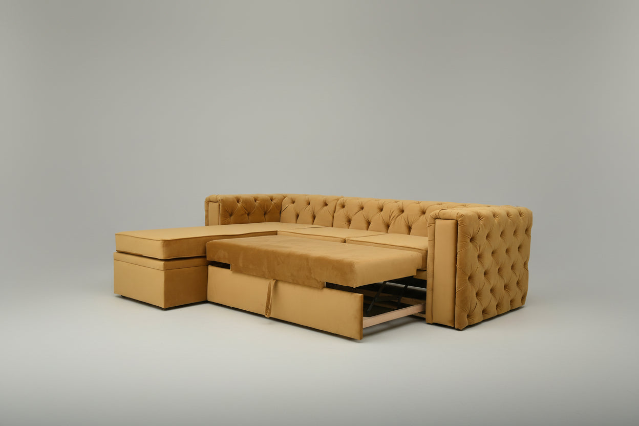 Coltar Extensibil cu sezlong Chesterfield 2, dimensiune pe comanda, peste 100 culori disponibile