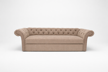 Canapea extensibila Chesterfield, 3 locuri, la comanda, 100+ culori, cu picioare