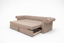 Canapea extensibila Chesterfield, 3 locuri, la comanda, 100+ culori, cu picioare