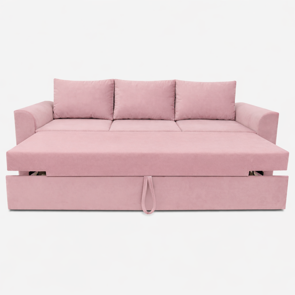 Canapea extensibila Emma, 3 locuri, la comanda, 100+ culori, cu picioare