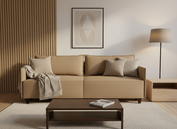 Canapea extensibila Leia, 3 locuri, la comanda, 100+ culori, cu picioare