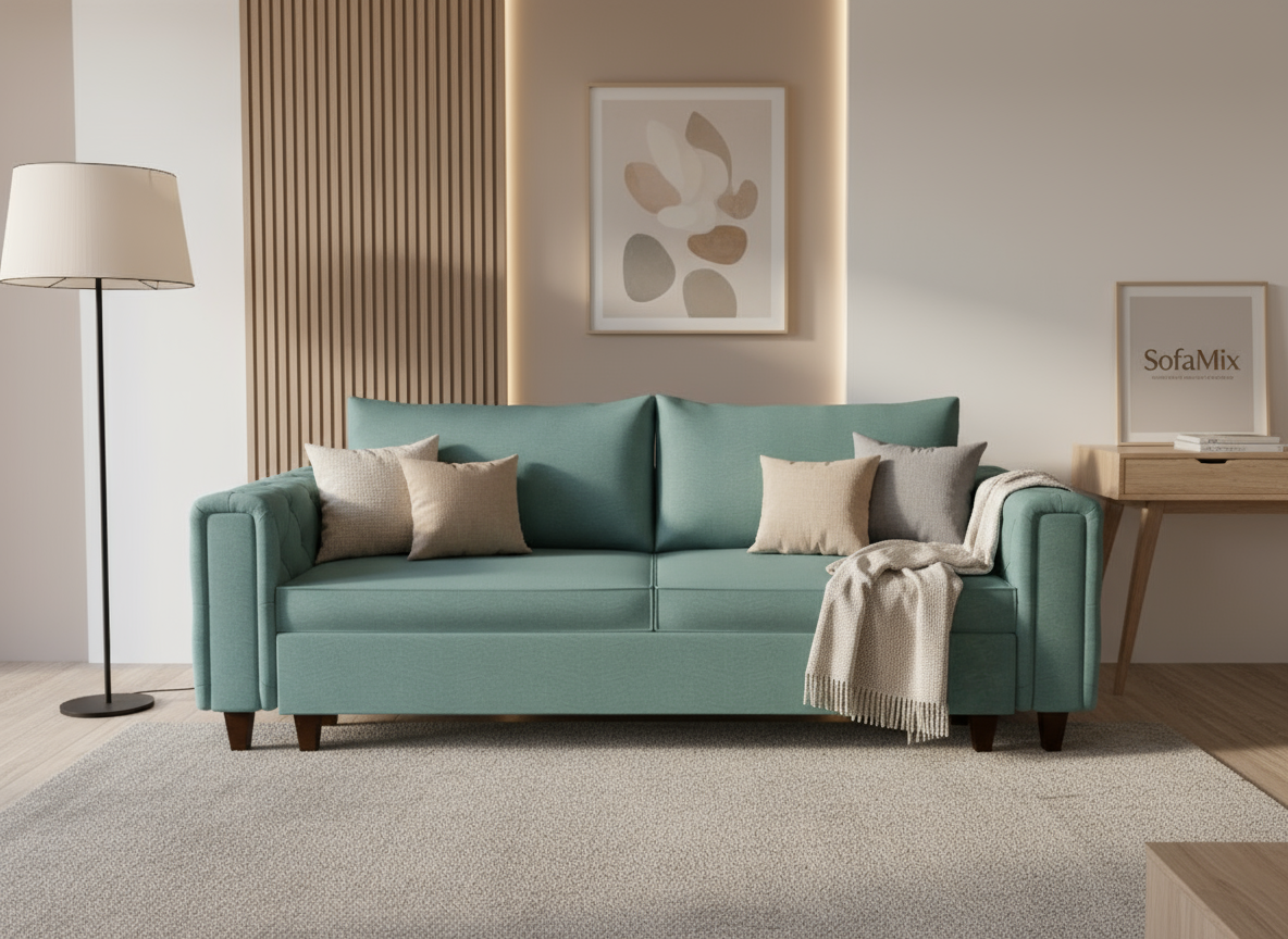 Canapea extensibila Maren, 3 locuri, la comanda, 100+ culori, cu picioare