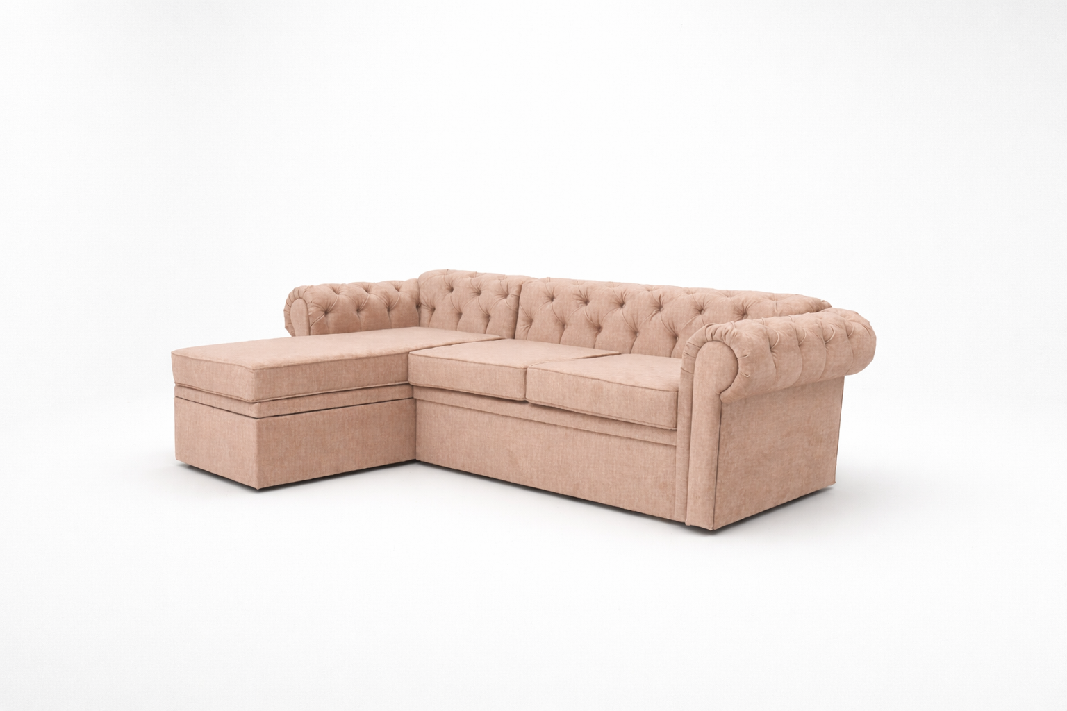 Coltar extensibil cu sezlong Chesterfield Round, pe comanda, 100+ culori
