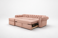 Coltar extensibil cu sezlong Chesterfield Round, pe comanda, 100+ culori