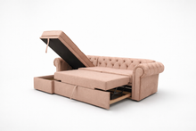 Coltar extensibil cu sezlong Chesterfield Round, pe comanda, 100+ culori