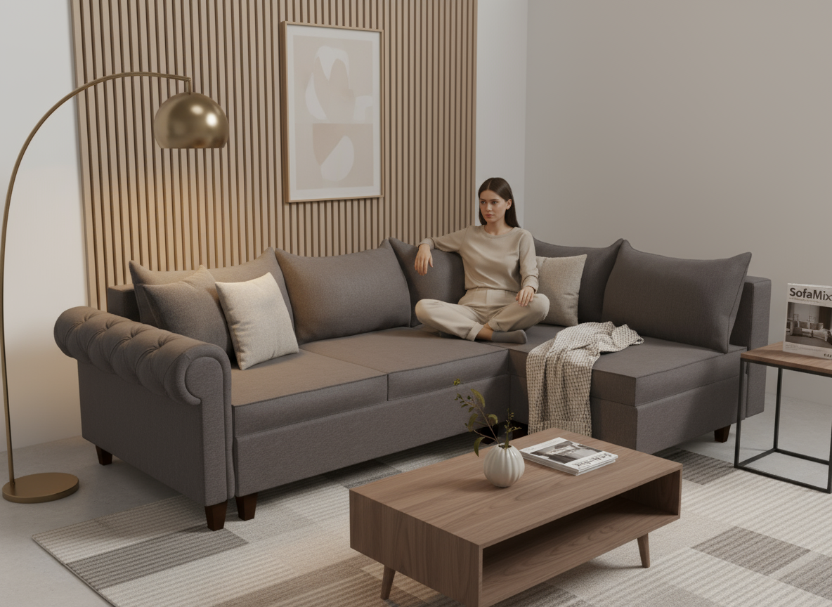 Coltar extensibil Abby park 3 fara insula, la comanda, 100+ culori, cu picioare