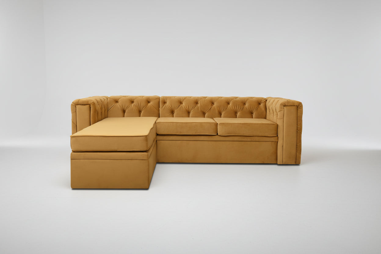 Coltar Extensibil cu sezlong Chesterfield Studio, dimensiune pe comanda, peste 100 culori disponibile