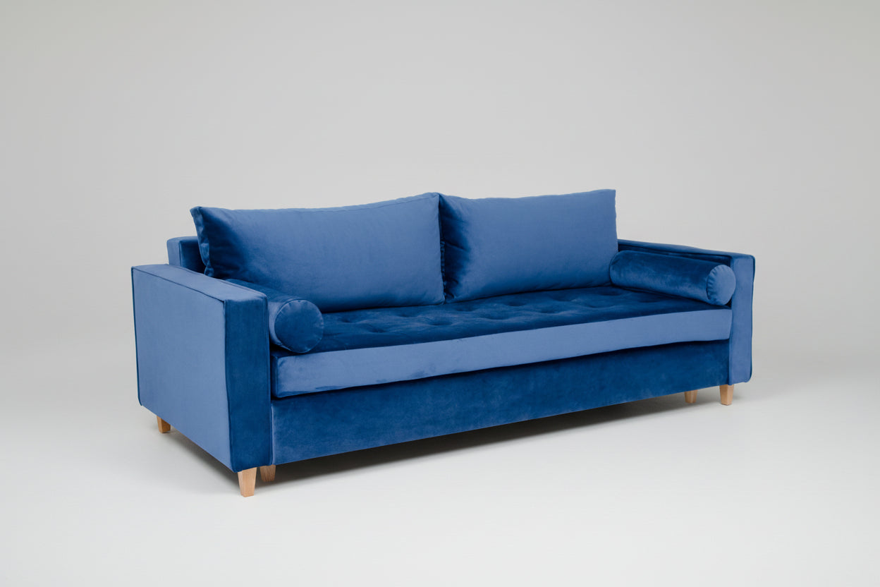 Canapea extensibila Monaco, 3 locuri, lada depozitare, peste 100 culori disponibile, dimensiune pe comanda de la 210x95cm