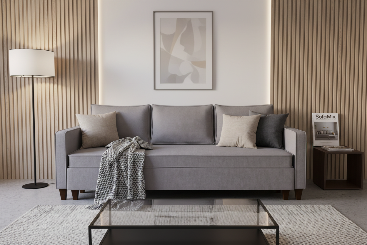 Canapea extensibila Claire, 3 locuri, lada depozitare, peste 100 culori disponibile, dimensiune pe comanda de la 210x95cm - SofaMix.ro